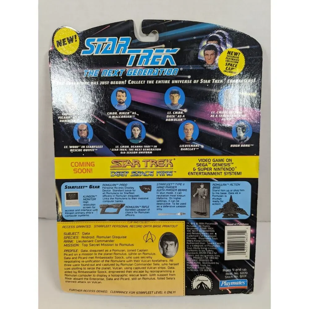 Lieutenant Commander Data As A Romulan TNG VTG 1994 Playmates Toys NIB
